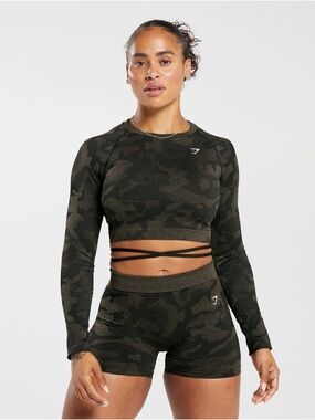Gymshark Black Camo Long Sleeve Seamless Crop Top